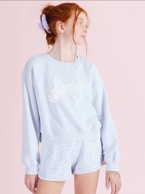NWT LoveShackFancy x Target Ella French Terry Bow Applique Sweatshirt - Blue S